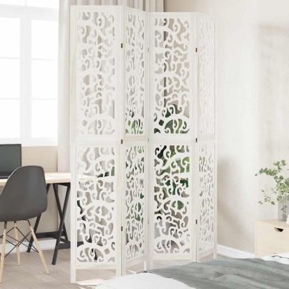 Qnhdfrt paravent bois paulownia blanc 4 pièces - hauteur 220 cm largeur 140 à 145 cm - brise vue salon bureau-Lamiahaven