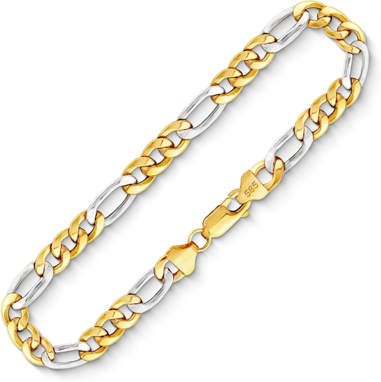Bracelet EDELIND Figaro - or blanc et jaune bicolore 585 - 5,7 mm - 19 cm - fermoir mousqueton-Lamiahaven