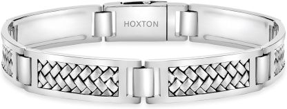 HOXTON LONDON bracelet homme argent sterling rhodié - motif arête de hareng - maillons rectangulaires 21,5 cm-Lamiahaven