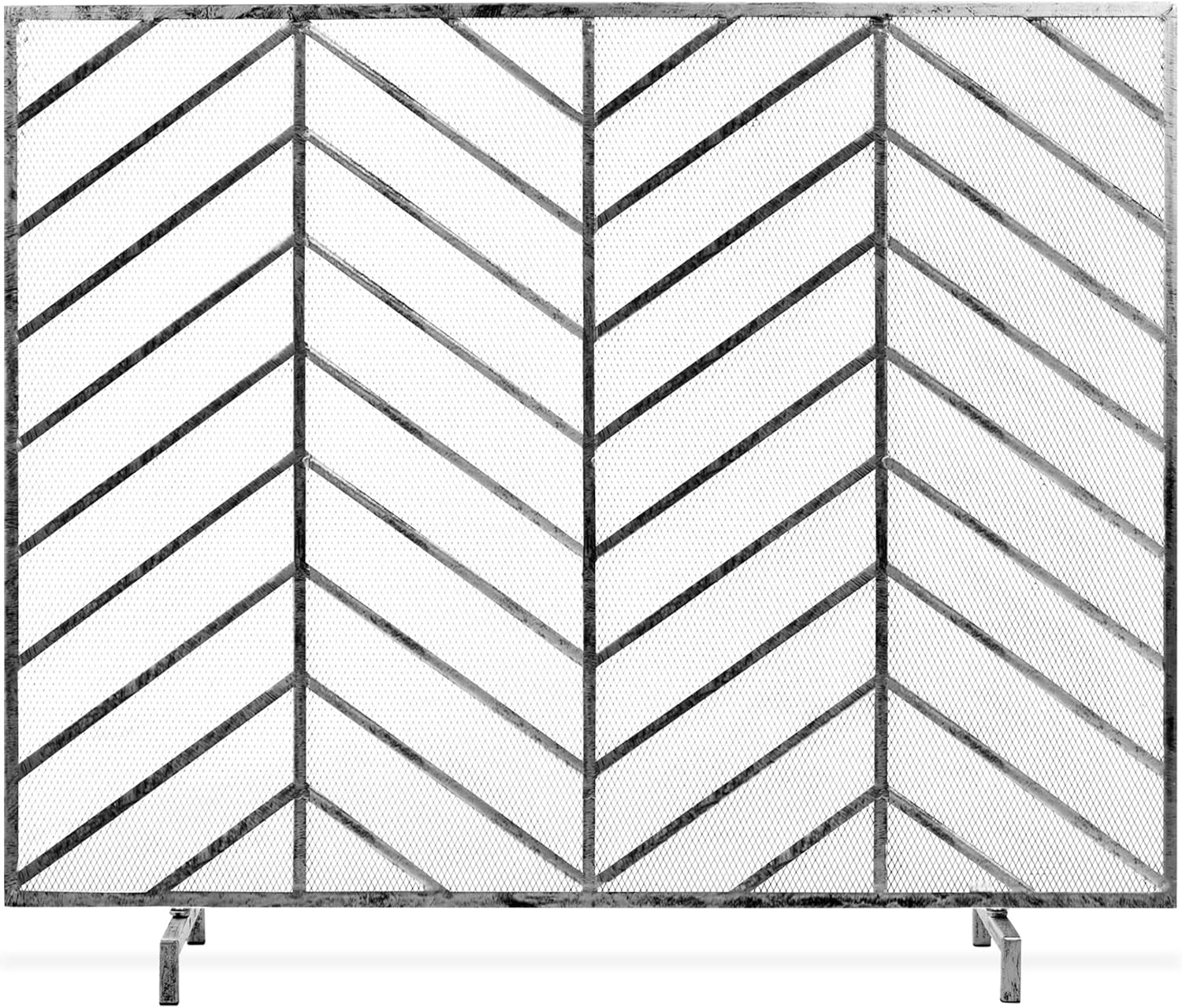 Best Choice Products paravent de cheminée étain - fer forgé maille chevron 96 cm - protection décorative salon chambre-Lamiahaven
