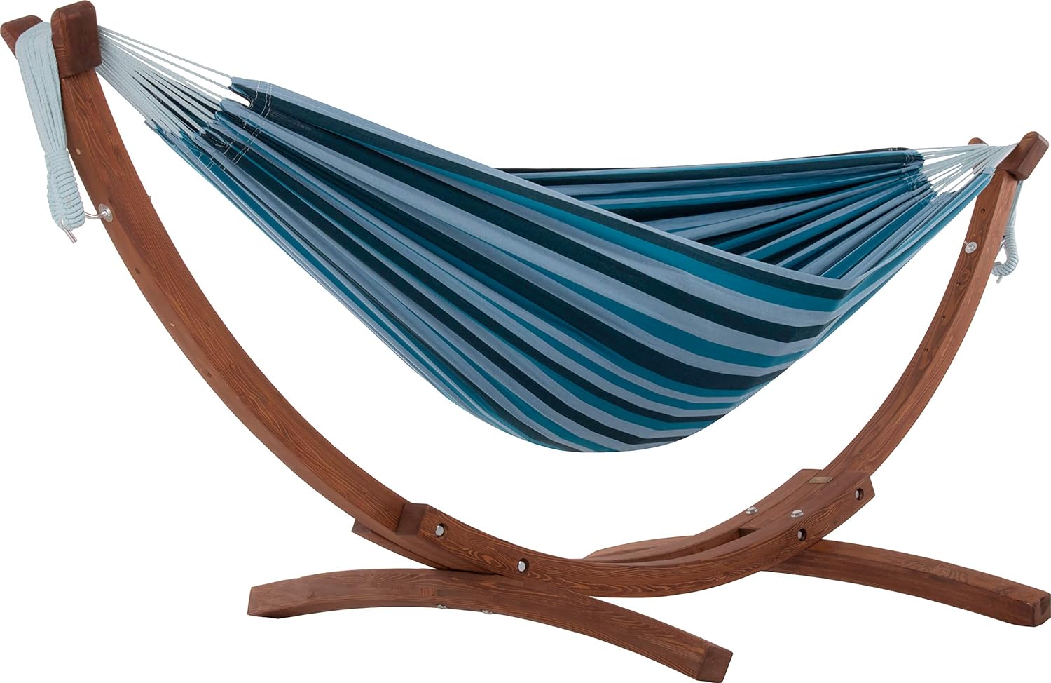 Hamac double en coton avec support en pin - Blue Lagoon - hamac 2 places pour jardin terrasse et détente-Lamiahaven