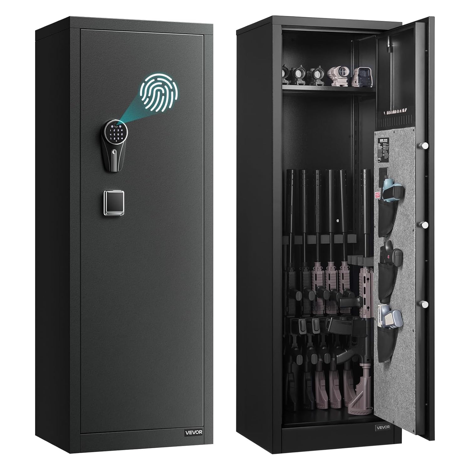 VEVOR armoire sécurité 8 à 10 fusils - Coffre verrouillage empreinte mot de passe et clés avec supports réglables-Lamiahaven