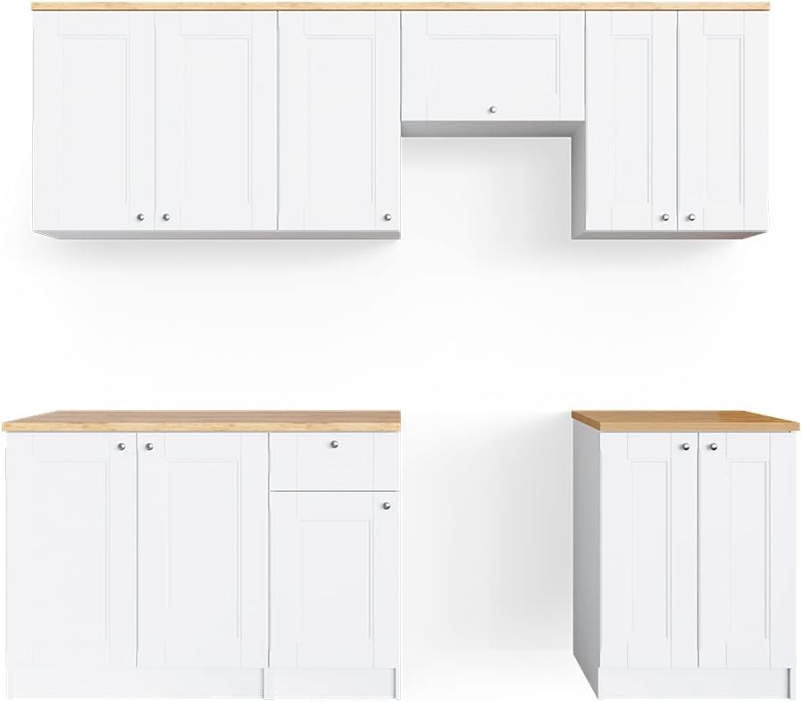 Vicco - ligne de cuisine Bergamo blanc - cuisine 240 cm style maison de campagne avec plan de travail Goldkraft-Lamiahaven