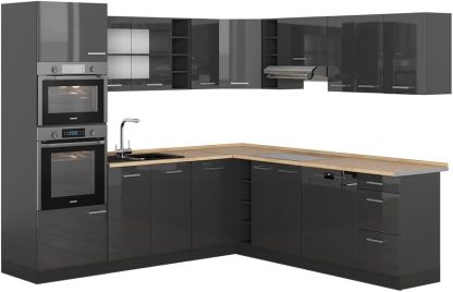 Vicco - cuisine d angle R Line anthracite brillant - meuble de cuisine 237 par 60 cm sans plan de travail avec éclairage LED-Lamiahaven