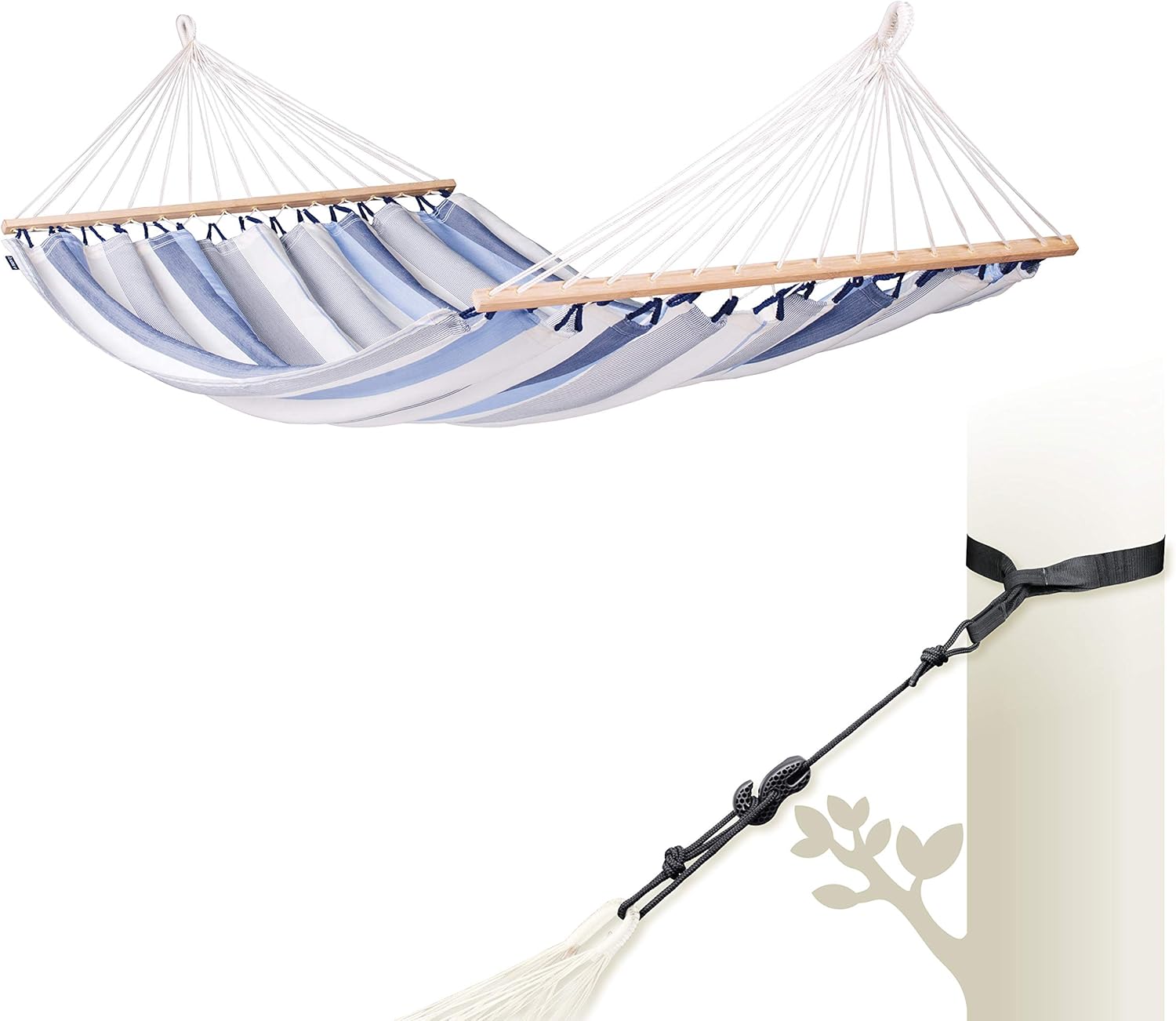 Hamac double à barre pour jardin et balcon - toile 2 personnes résistante aux intempéries - fixation arbre et poteau-Lamiahaven