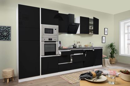 respekta - bloc de cuisine Lorena blanc et noir 345 cm - cuisine moderne sans poignée pour espace cuisine-Lamiahaven