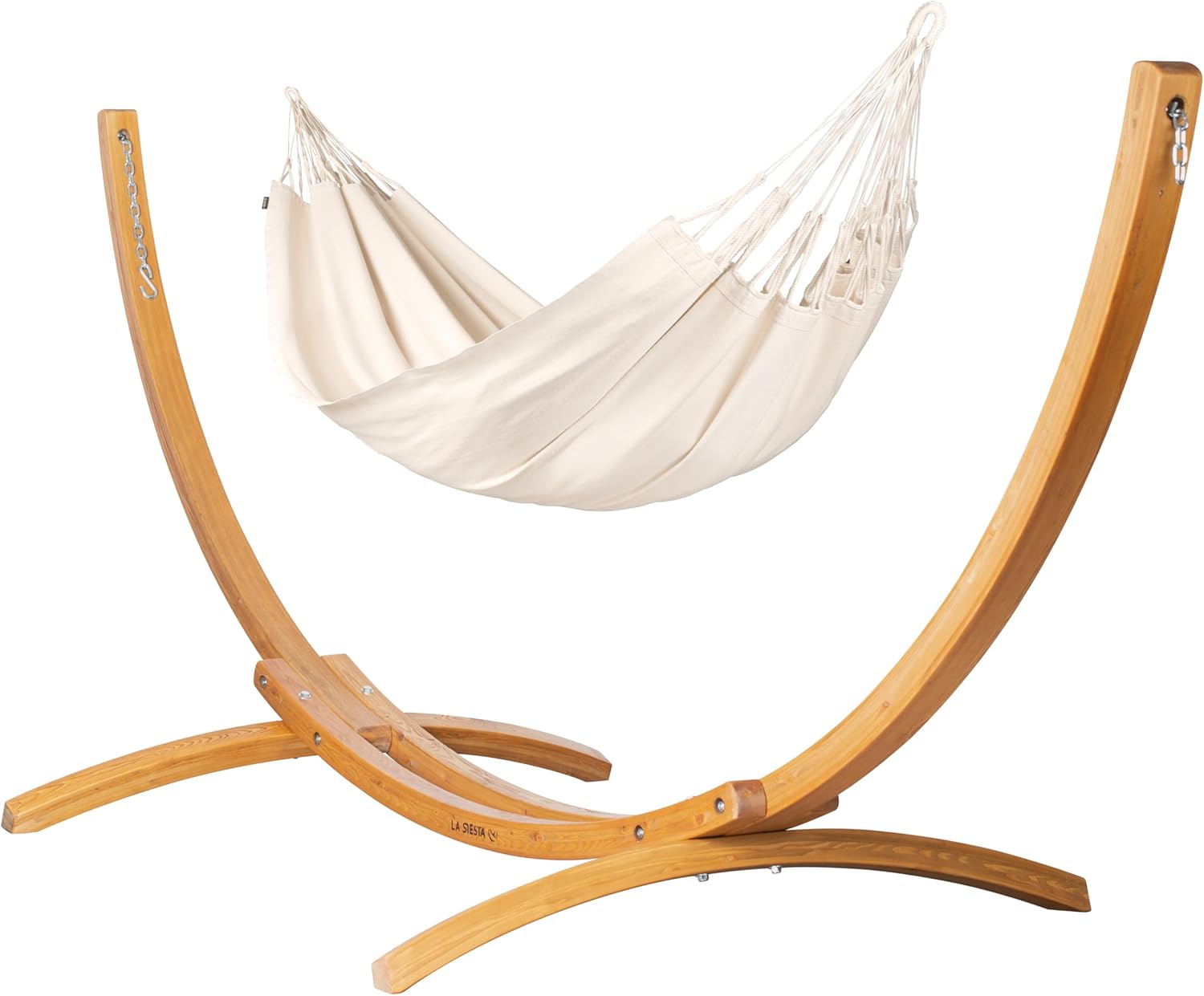 Hamac kingsize LA SIESTA Modesta - coton bio avec support bois - deux personnes - couleur latte-Lamiahaven