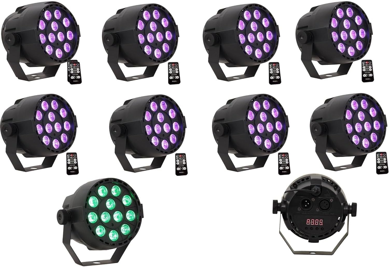 Ibiza - pack de 8 projecteurs PAR LED RGB DMX - éclairage professionnel soirée fête DJ animation télécommande-Lamiahaven