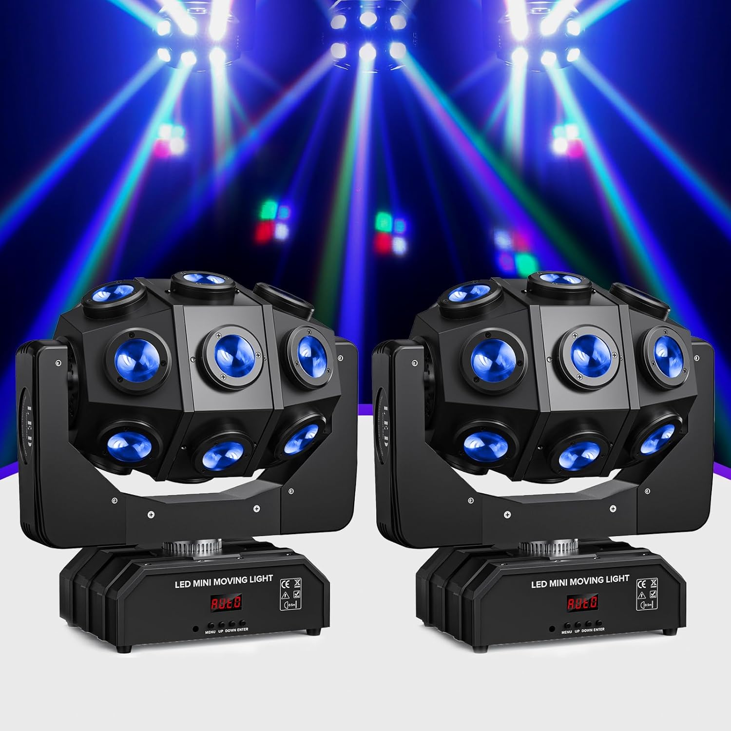 Lot de 2 lyres LED RGBW 180 W - têtes mobiles DMX512 rotation lumineuse son activé pour scène club mariage-Lamiahaven