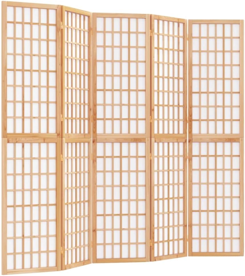 Paravent brun 5 panneaux 200 cm hauteur 170 cm - bois motif uni - écran intimité chambre maison intérieur-Lamiahaven