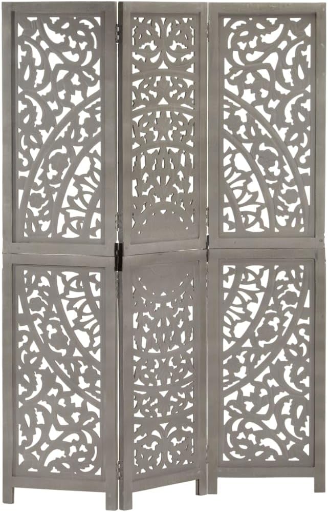 Paravent intérieur gris 3 panneaux - bois manguier 120 cm hauteur 165 cm - séparateur chambre maison balcon-Lamiahaven