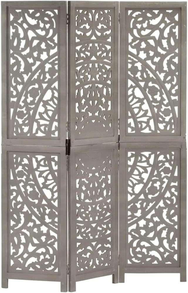 Paravent intérieur gris 3 panneaux - bois manguier 120 cm hauteur 165 cm - séparateur chambre maison balcon-Lamiahaven