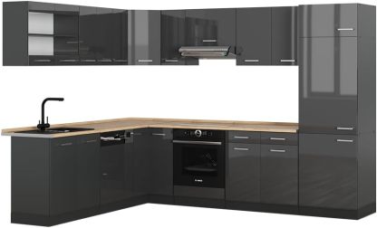Vicco R Line - cuisine en angle anthracite brillant 227 par 287 cm - plan chêne personnalisable-Lamiahaven
