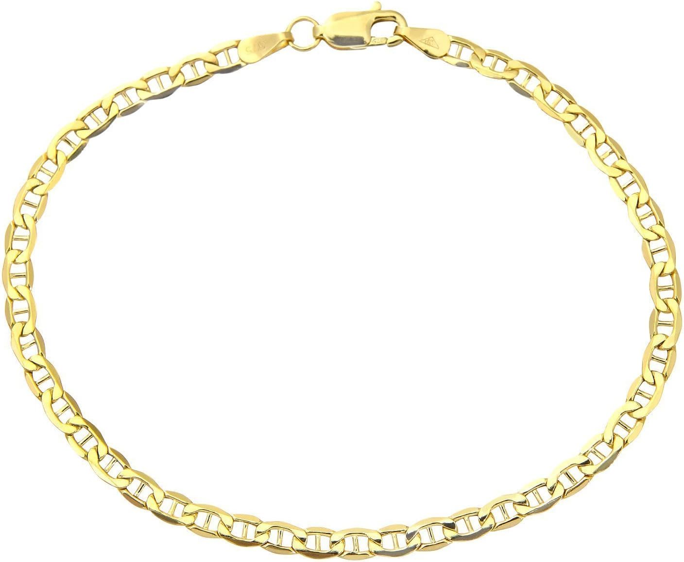 Bracelet plat or jaune 18 carats 750 - maille marine 3 mm - bracelet homme femme 21 cm avec mousqueton-Lamiahaven