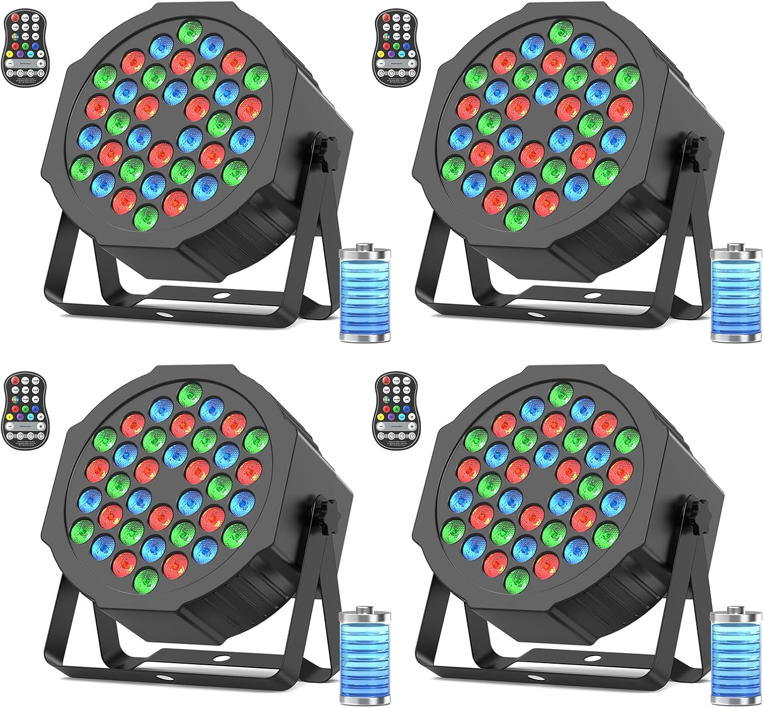 DayFlicker - lot de 4 projecteurs LED RGB rechargeables - éclairage DJ club festival avec télécommande DMX auto-Lamiahaven