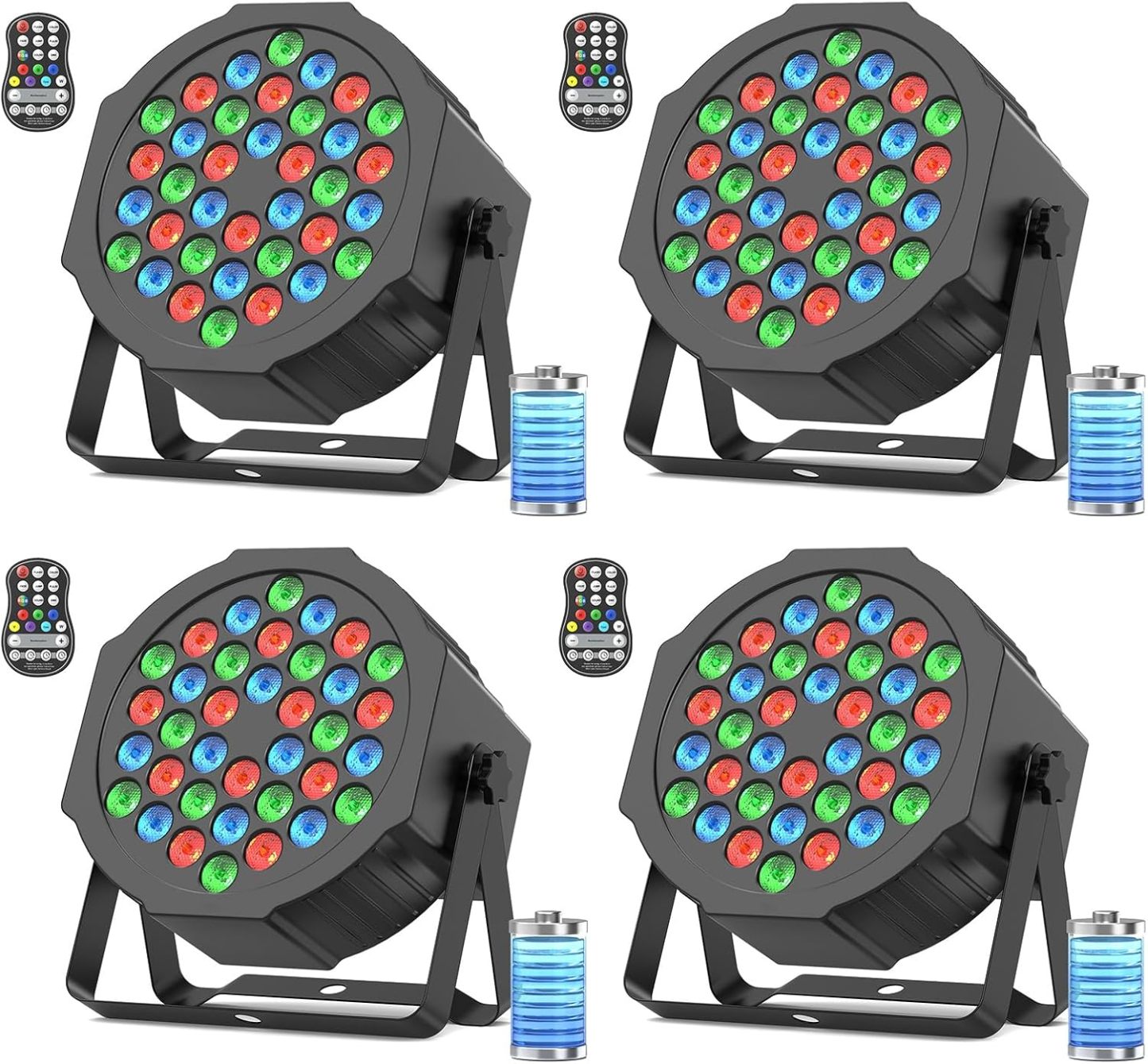 DayFlicker - lot de 4 projecteurs LED RGB rechargeables - éclairage DJ club festival avec télécommande DMX auto-Lamiahaven