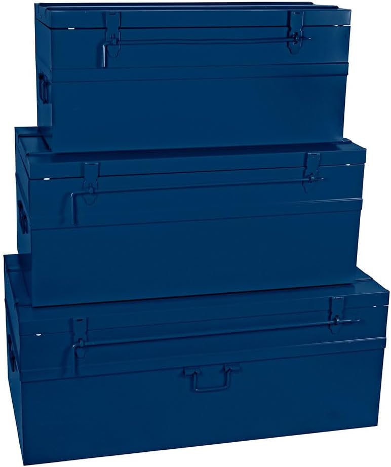 Cogex lot de 3 caisses métal bleues - Malles cadenassables verrouillables pour rangement voyage et stockage-Lamiahaven