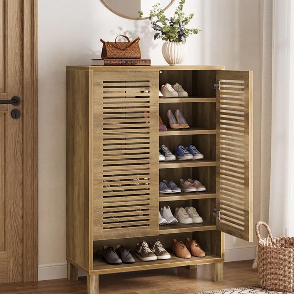 Tribesigns armoire à chaussures noyer rustique 6 étages - meuble entrée 20 paires avec 2 portes séparateurs réglables-Lamiahaven