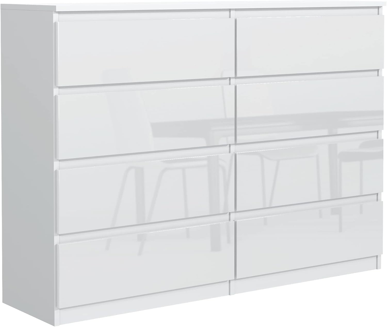meble masztalerz commode blanche brillante - Meuble de rangement scandinave 8 tiroirs pour chambre salon entrée et bureau-Lamiahaven