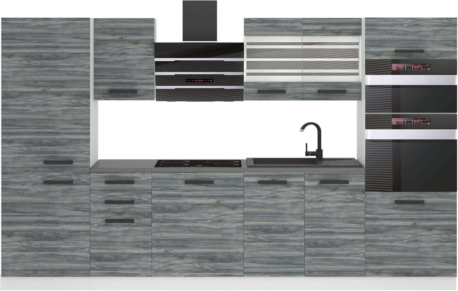 Mila Muebles Belini - cuisine complète 300 cm chêne glamour - meubles cuisine modernes sans plan de travail-Lamiahaven