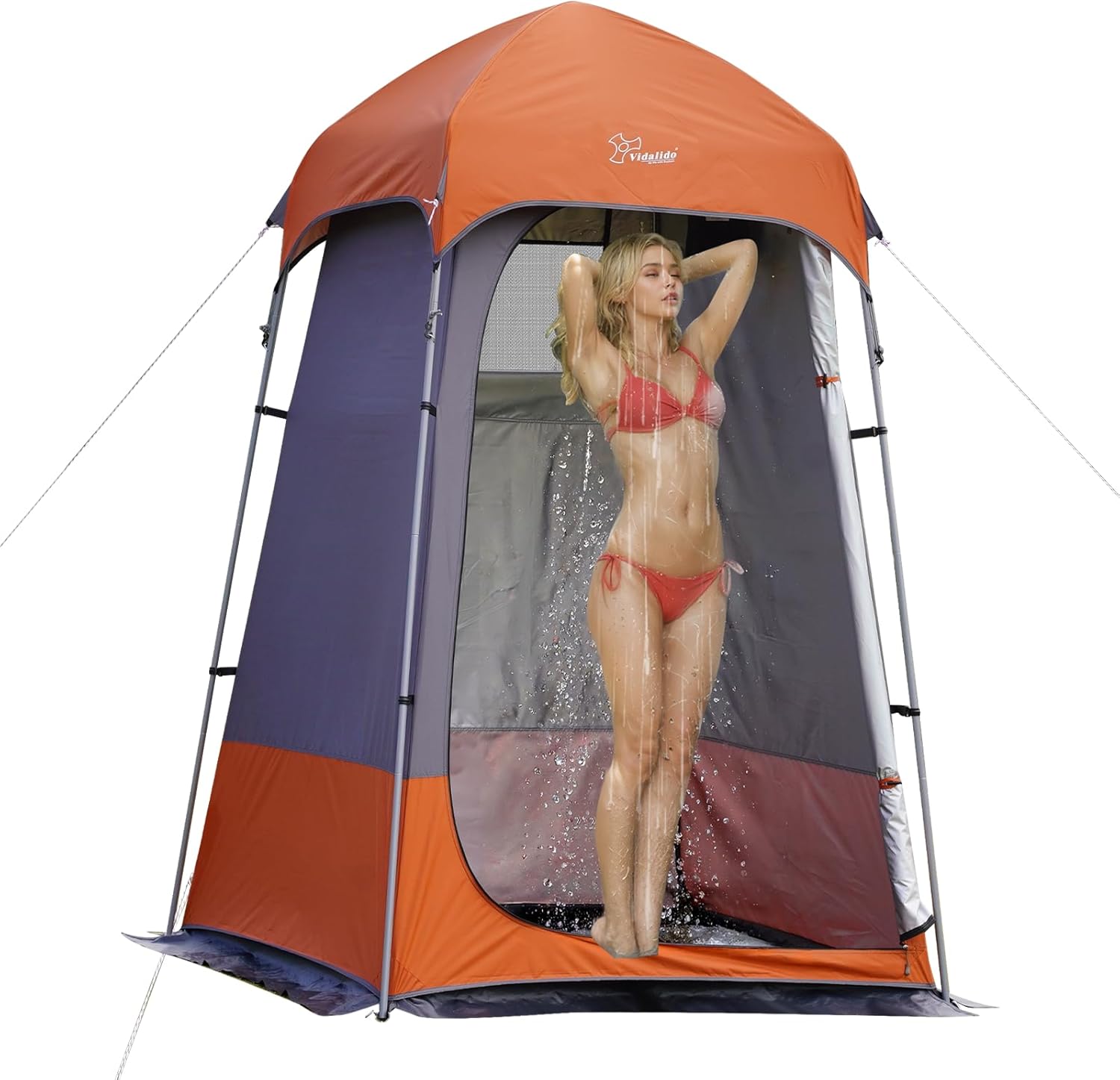 Tente de douche extérieure gris orange - vestiaire portable Oxford acier allié - abri camping plage pêche imperméable-Lamiahaven