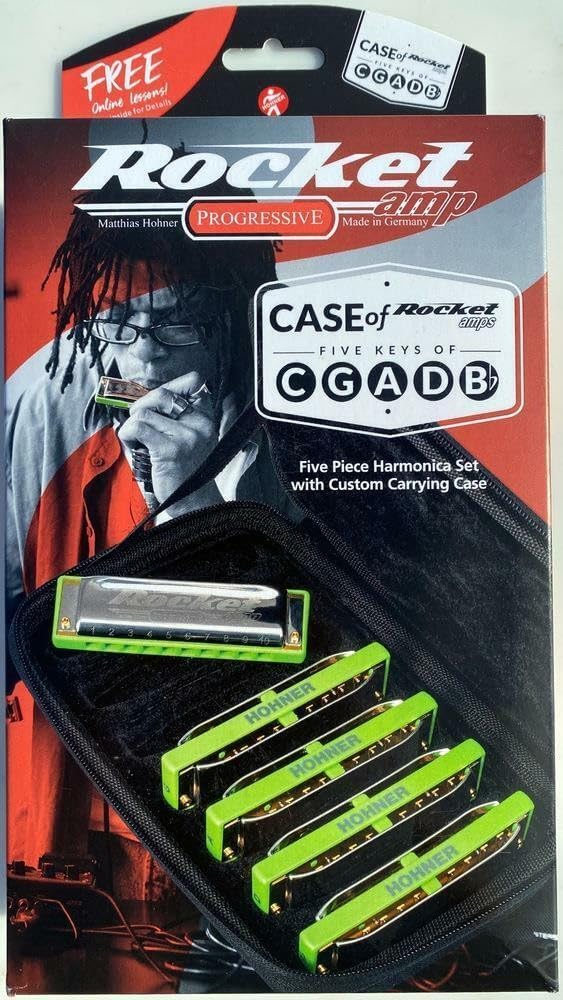HOHNER Rocket Amp lot de 5 - Harmonicas diatoniques C G A D Bb verts avec finition polie-Lamiahaven