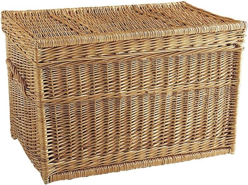 AUBRY GASPARD malle osier buff caramel - Coffre rangement 60 par 40 par 40 cm avec couvercle et poignées latérales-Lamiahaven