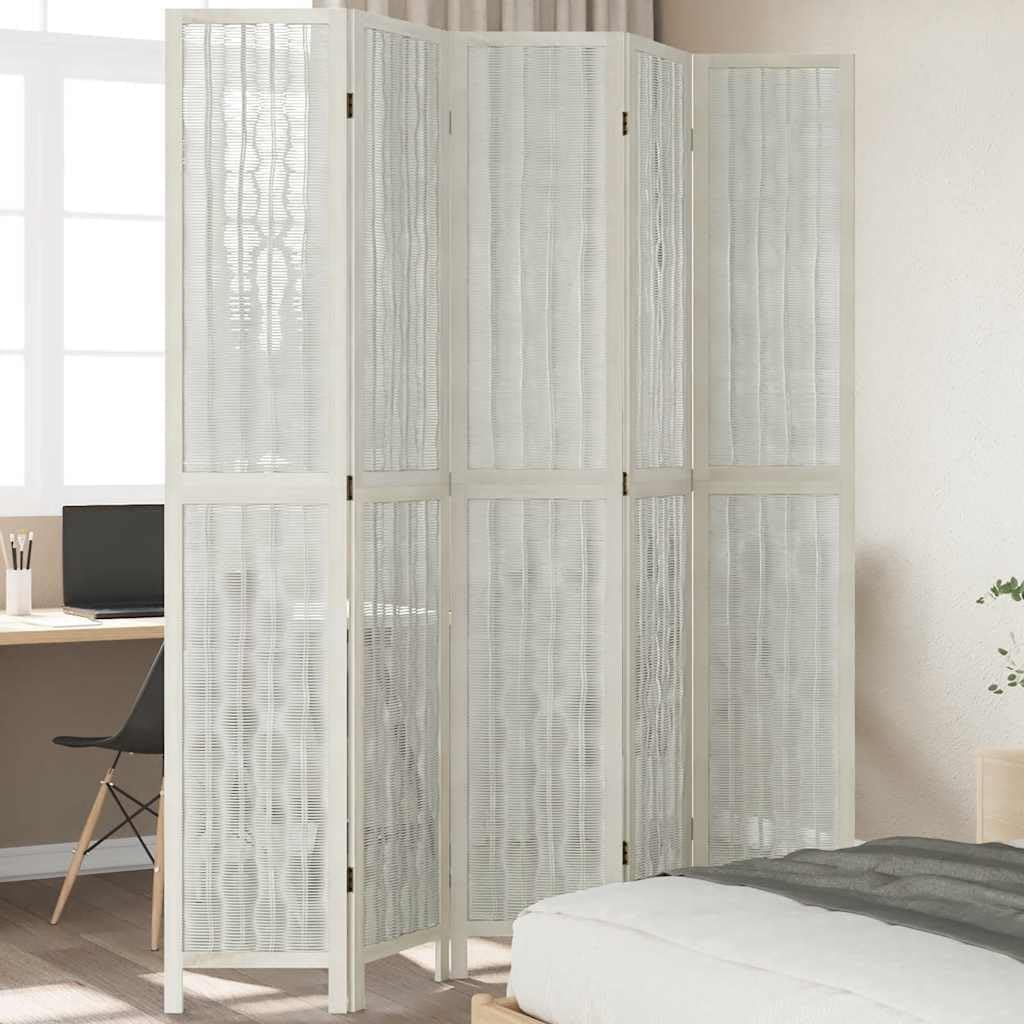 Fangmaliuyun paravent pliable blanc 5 panneaux - paulownia 175 à 180 cm hauteur 220 cm - séparateur salon chambre bureau balcon-Lamiahaven