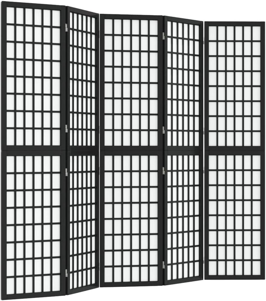 Paravent noir 5 panneaux 200 cm hauteur 170 cm - bois - séparateur pièce écran intimité chambre maison-Lamiahaven