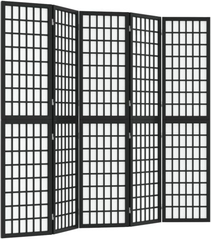 Paravent noir 5 panneaux 200 cm hauteur 170 cm - bois - séparateur pièce écran intimité chambre maison-Lamiahaven