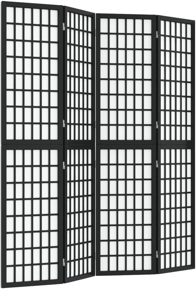 Paravent noir 4 panneaux 160 cm hauteur 170 cm - séparateur pièce bois - écran intimité chambre maison-Lamiahaven