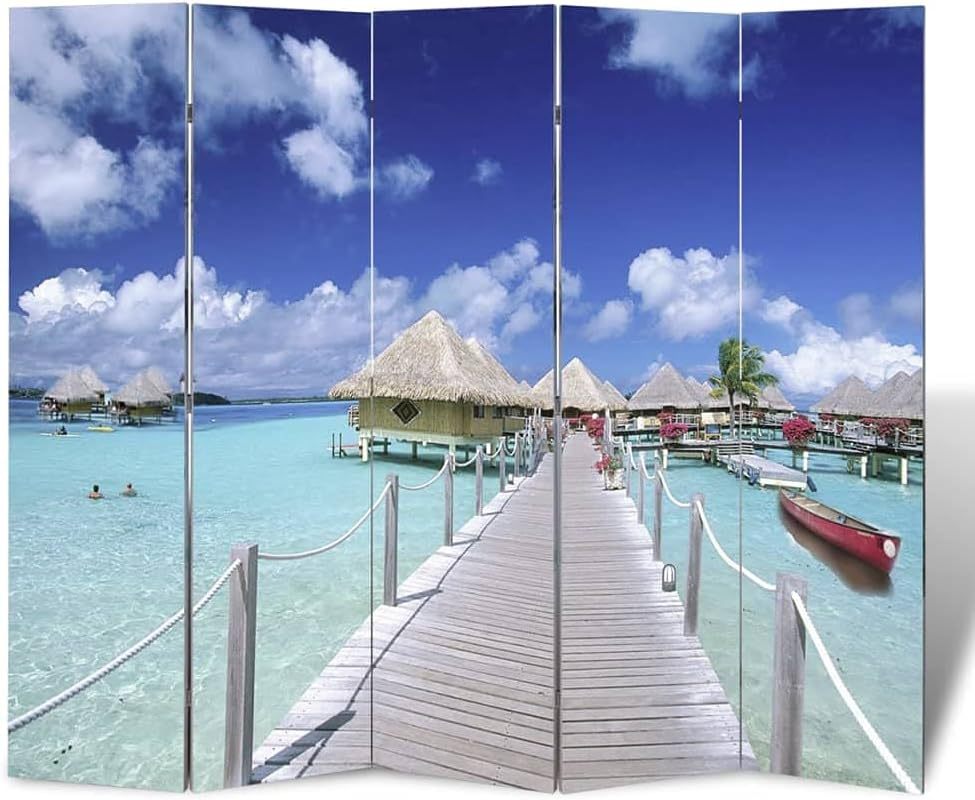 Paravent écran intimité plage 200 cm hauteur 170 cm - bois multicolore - séparateur chambre maison intérieur-Lamiahaven