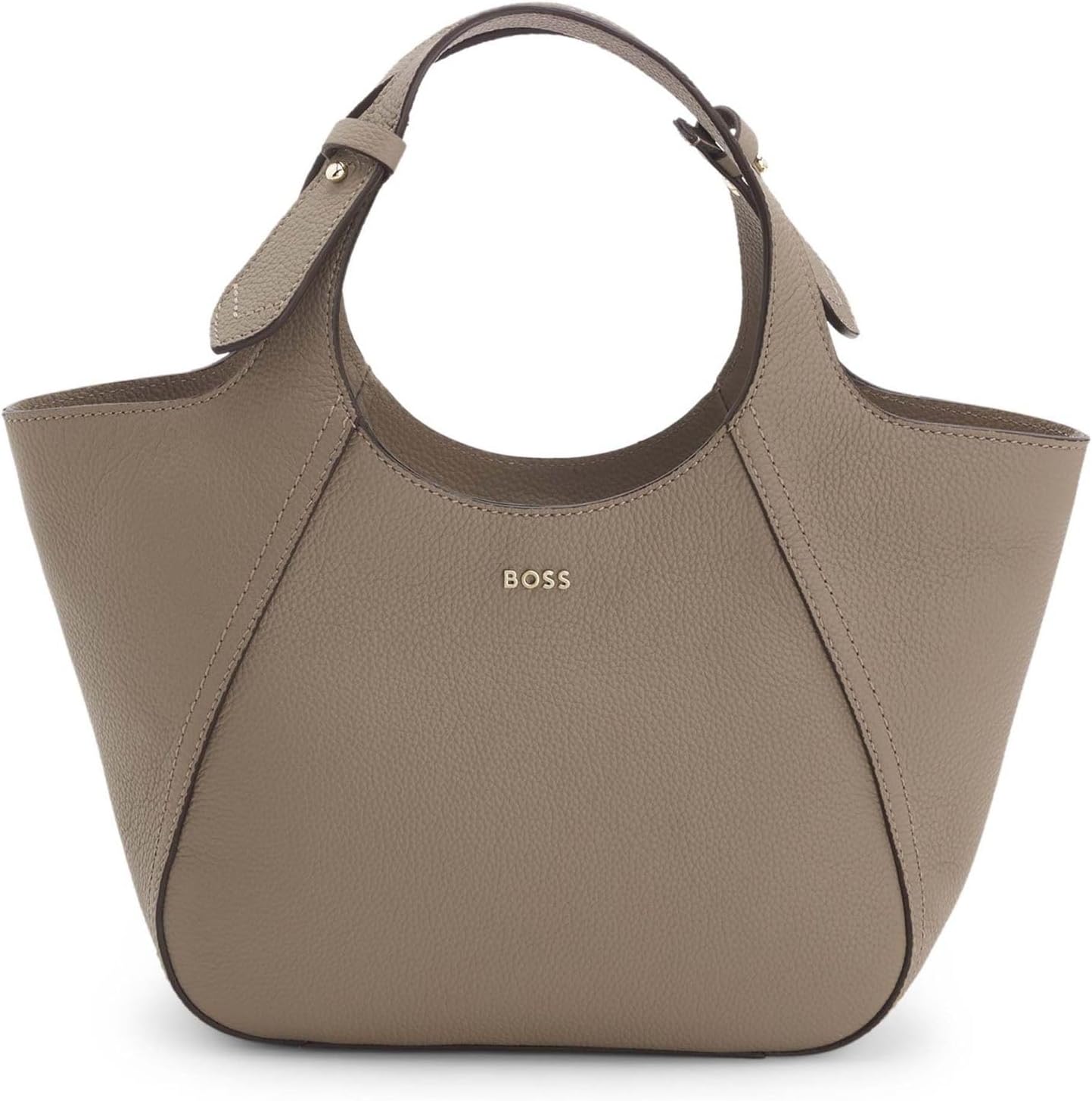 Sac cabas BOSS Lenah Small Tote - cuir brown taupe - épaule femme - fermoir mousqueton-Lamiahaven