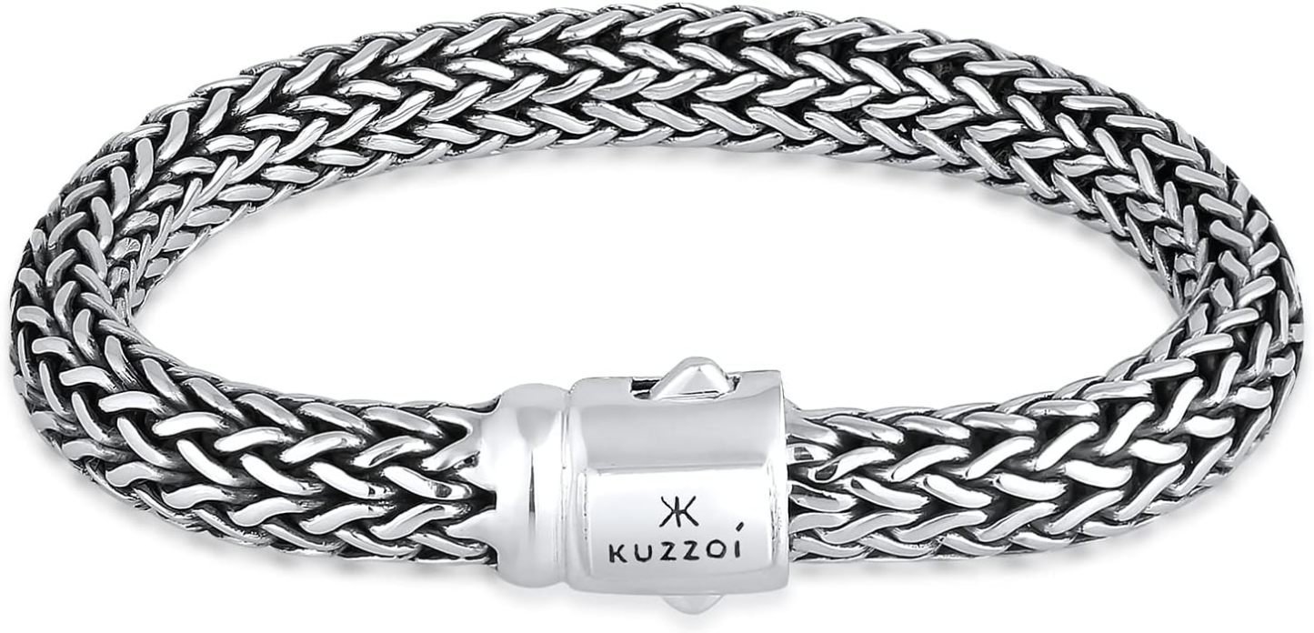 Kuzzoi bracelet homme argent sterling 10 mm - bracelet gourmette fait main avec gravure - fermoir griffe de homard-Lamiahaven