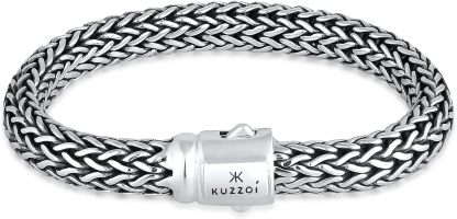 Kuzzoi bracelet homme argent sterling 10 mm - bracelet gourmette fait main avec gravure - fermoir griffe de homard-Lamiahaven