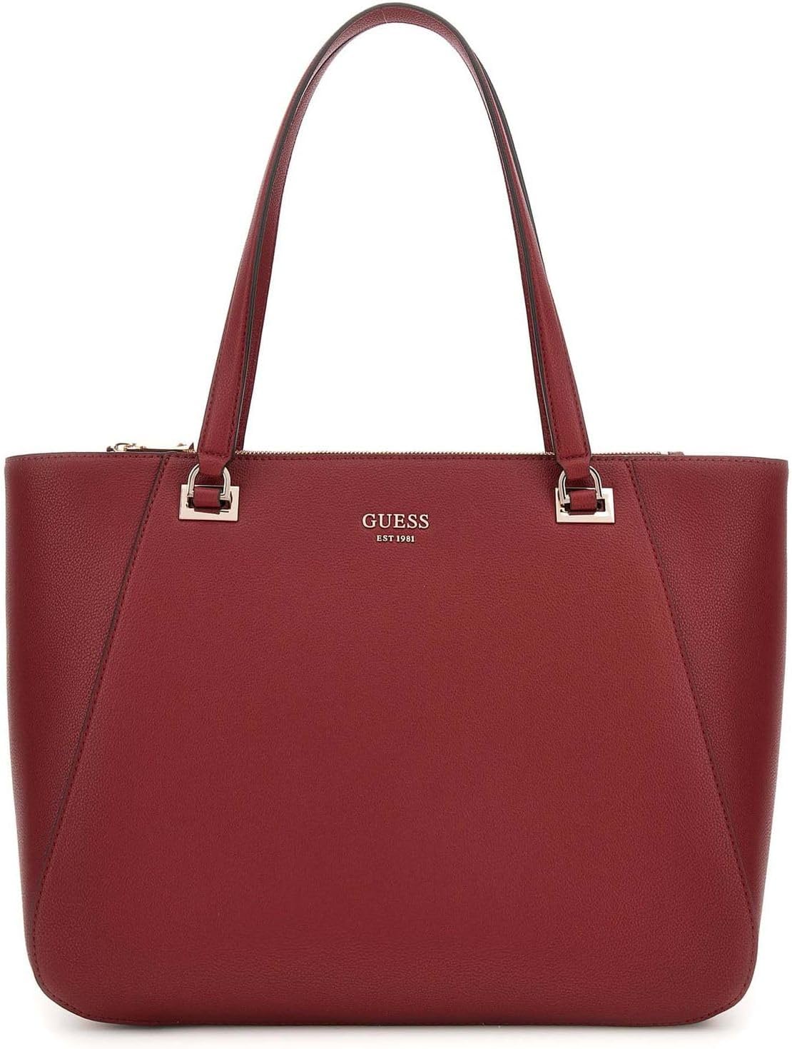 GUESS Calebra Tote Rust Red sac shopper rouge foncé - sac épaule ordinateur portable - cabas femme polyuréthane zippé-Lamiahaven
