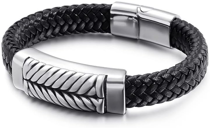 Bracelet homme CCXXYGWJ - cuir véritable tressé - argent sterling 925 - style punk-Lamiahaven