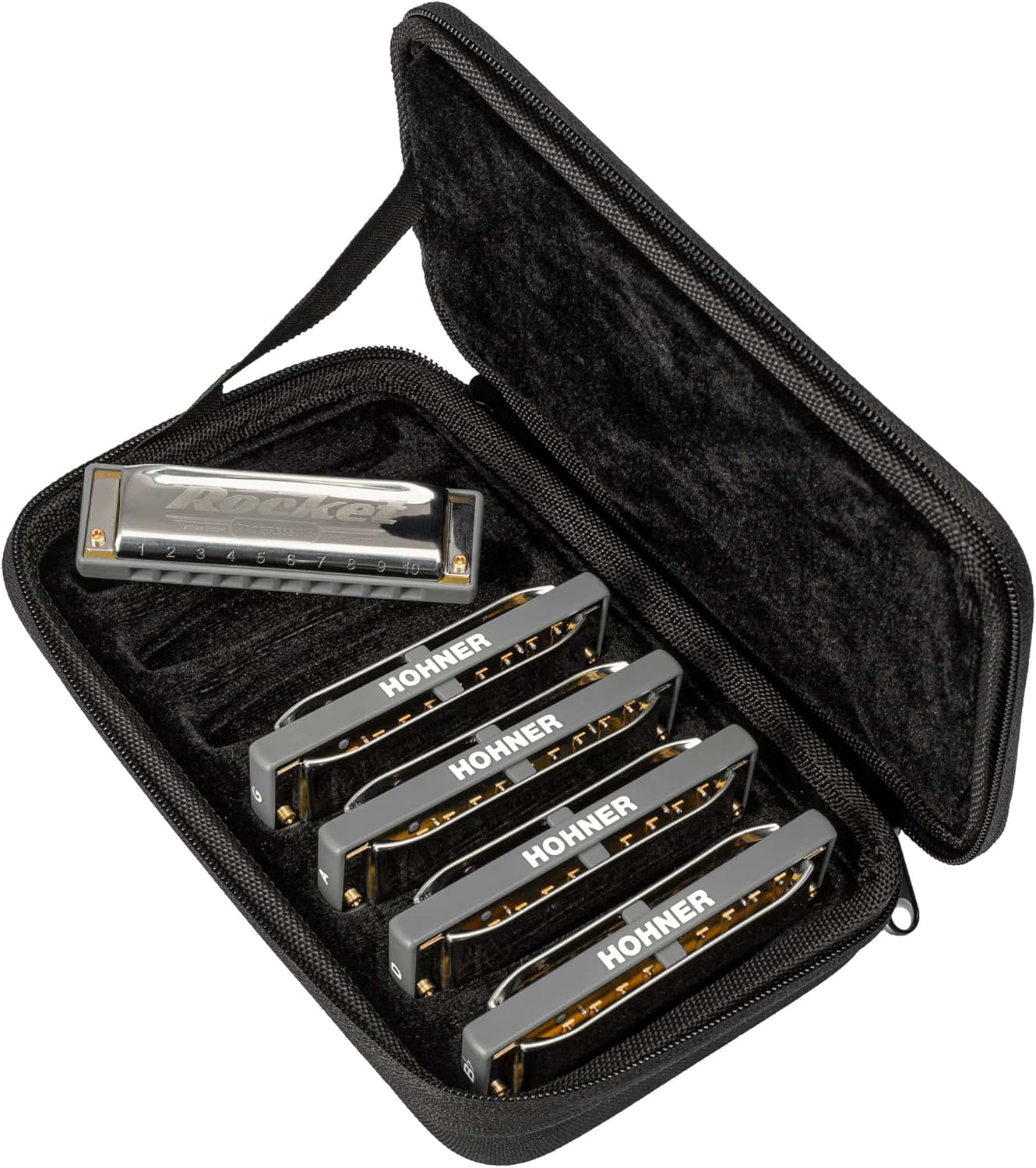 Hohner Rocket pack de 5 harmonicas - Set diatonique C G A D Bb avec étui pour blues rock et scène-Lamiahaven