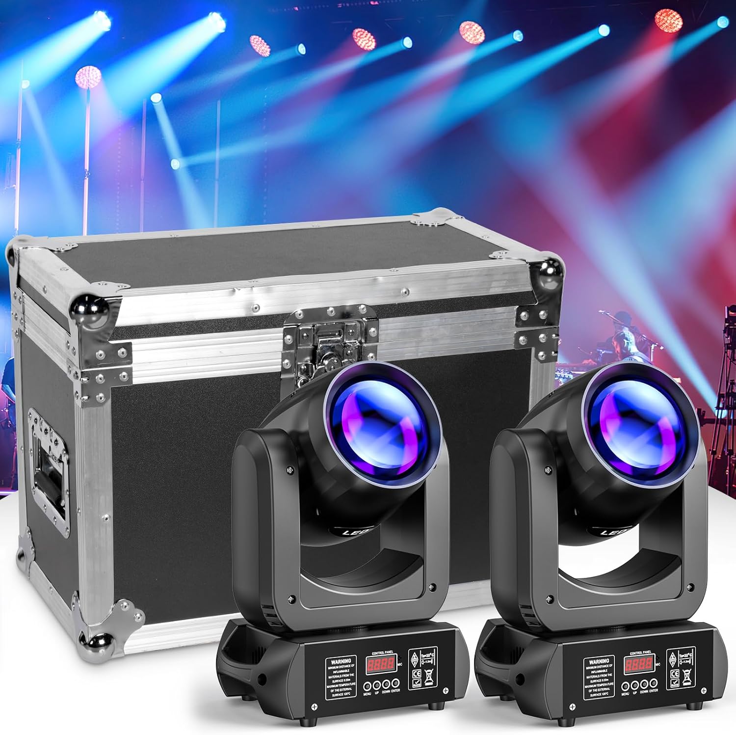 Lot de 2 lyres LED 150 W - tête mobile scène avec flight case - éclairage son activé mariage église live-Lamiahaven