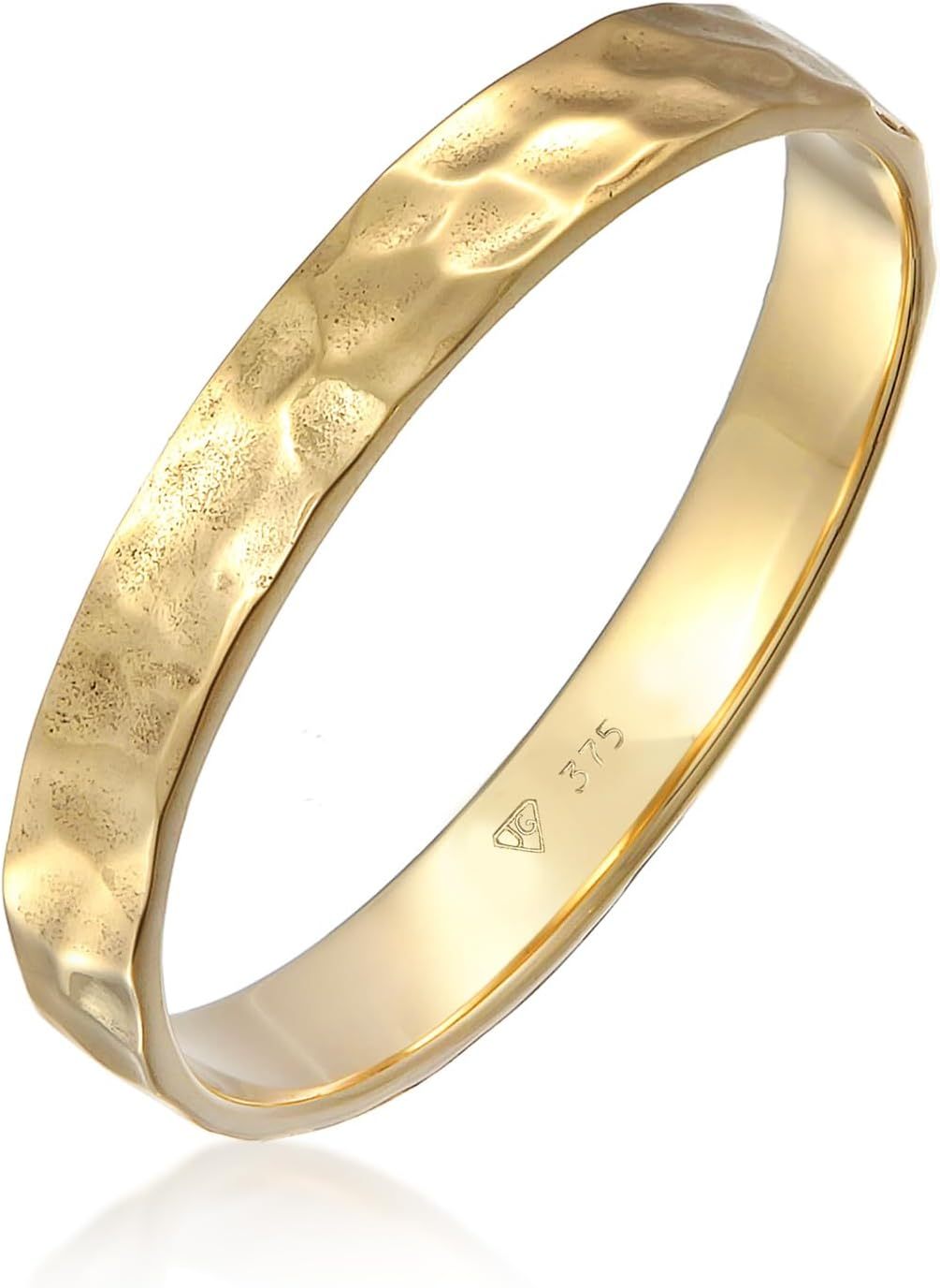 Kuzzoi bague homme or massif martelé 4 mm - or jaune 375 fait main - alliance mariage fiançailles amitié-Lamiahaven
