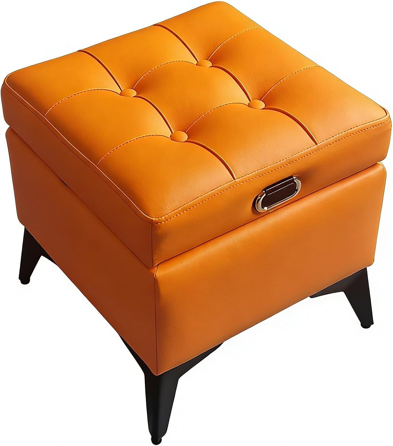 ZLLPIGLS - coffre banc orange 60 cm avec assise coussinée - rangement compact entrée chambre salon pieds acier-Lamiahaven