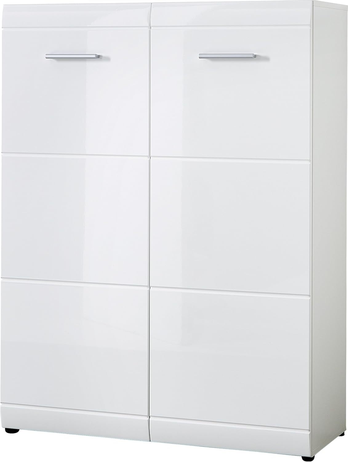 Germania GW Adana meuble à chaussures blanc brillant - armoire entrée avec façades rainurées et portes miroir-Lamiahaven