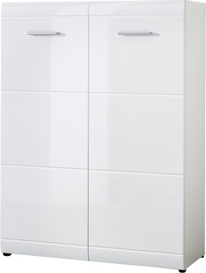 Germania GW Adana meuble à chaussures blanc brillant - armoire entrée avec façades rainurées et portes miroir-Lamiahaven