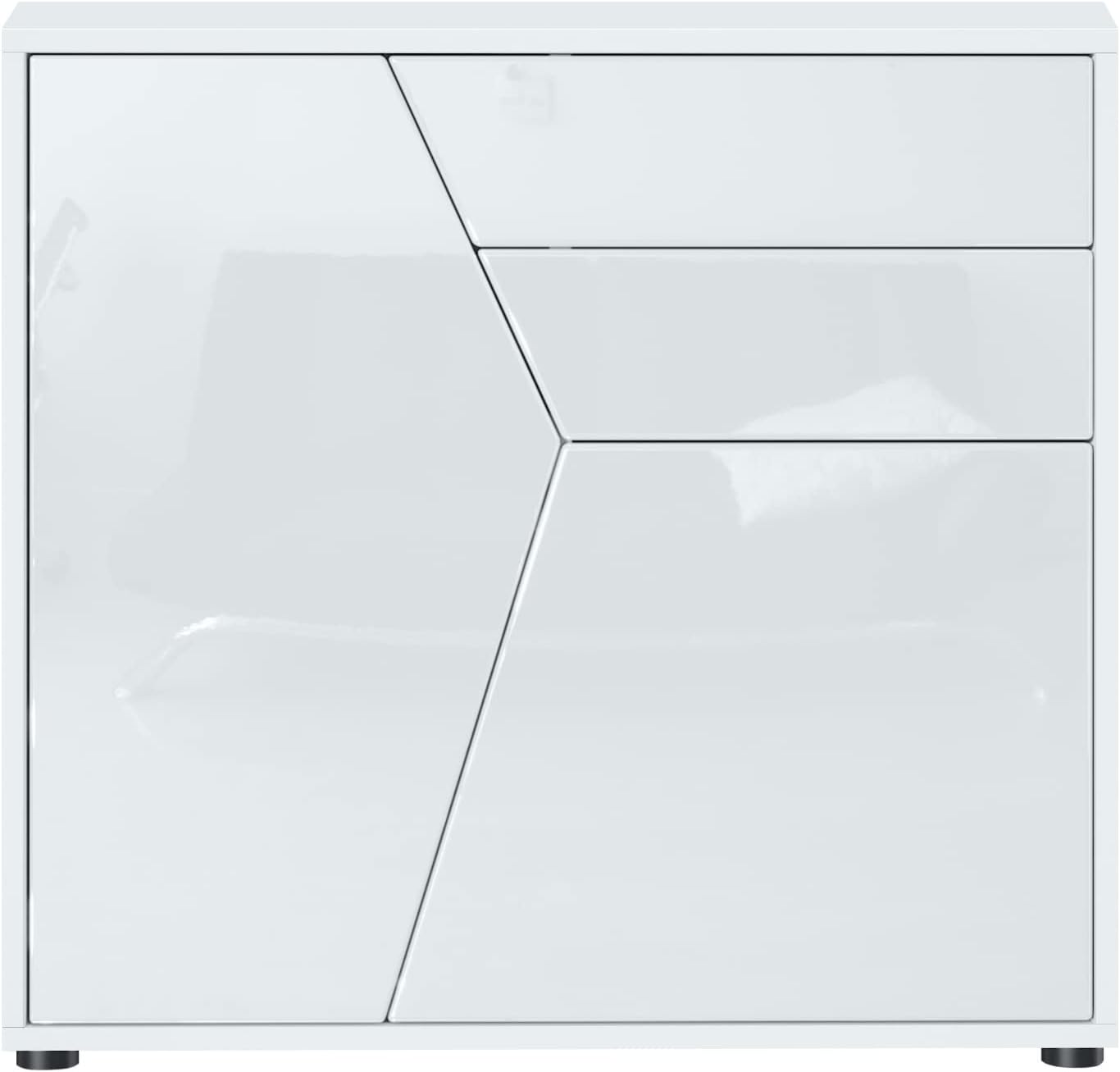 Vladon Benny buffet blanc mat et haute brillance - Commode moderne 2 portes 2 tiroirs pour chambre et salon-Lamiahaven