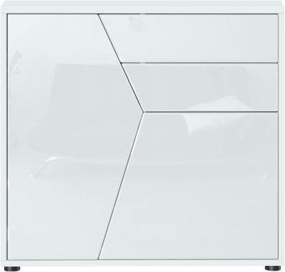 Vladon Benny buffet blanc mat et haute brillance - Commode moderne 2 portes 2 tiroirs pour chambre et salon-Lamiahaven