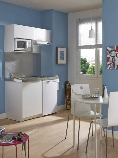 MODERNA Boreale - kitchenette complète blanche 120 cm - meuble cuisine contemporain mélaminé montage au sol-Lamiahaven