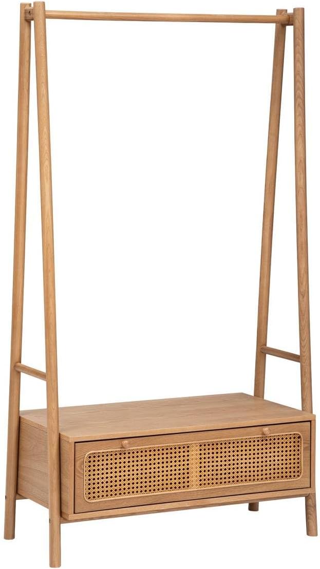 Atmosphera Tiria portant vêtements - Meuble entrée frêne cannage rotin 90 par 45 par 162 cm avec tiroir-Lamiahaven