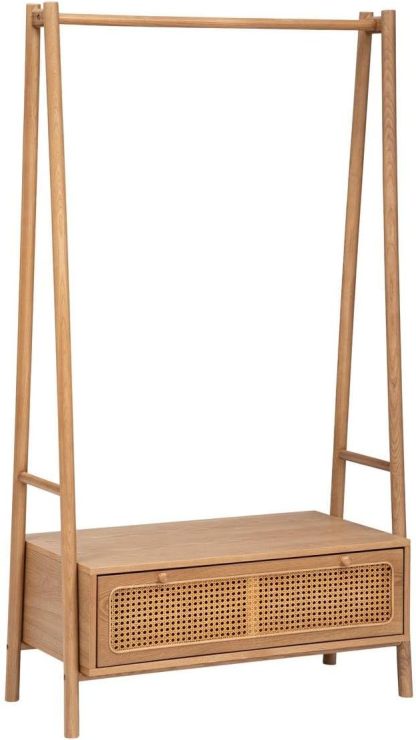 Atmosphera Tiria portant vêtements - Meuble entrée frêne cannage rotin 90 par 45 par 162 cm avec tiroir-Lamiahaven