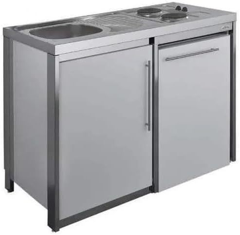 MODERNA - cuisinette Metalline aluminium 120 cm - kitchenette avec plaque réfrigérateur et portes en métal-Lamiahaven
