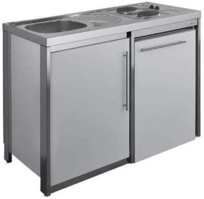 MODERNA - cuisinette Metalline aluminium 120 cm - kitchenette avec plaque réfrigérateur et portes en métal-Lamiahaven